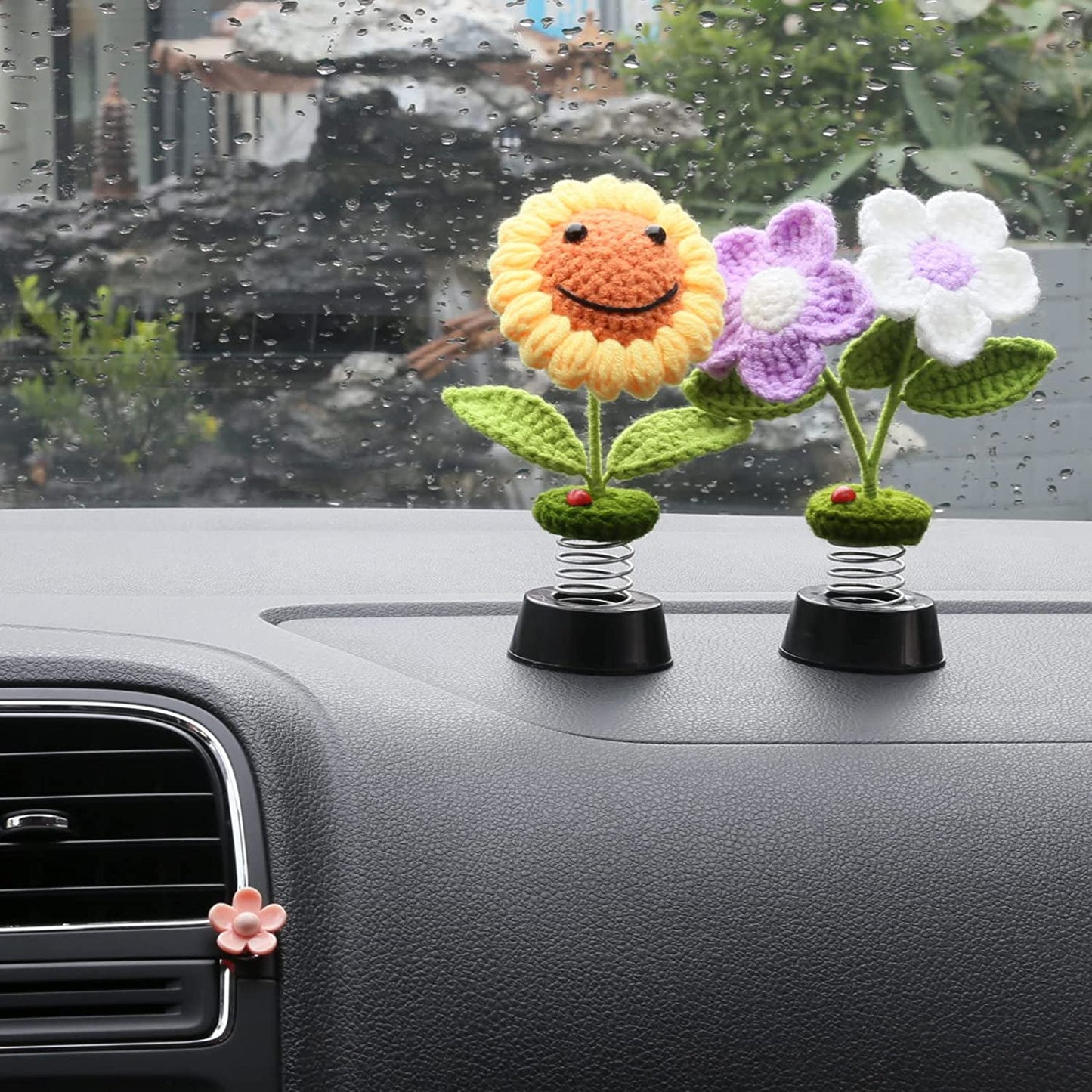 White Flower Car Dashboard Decorations