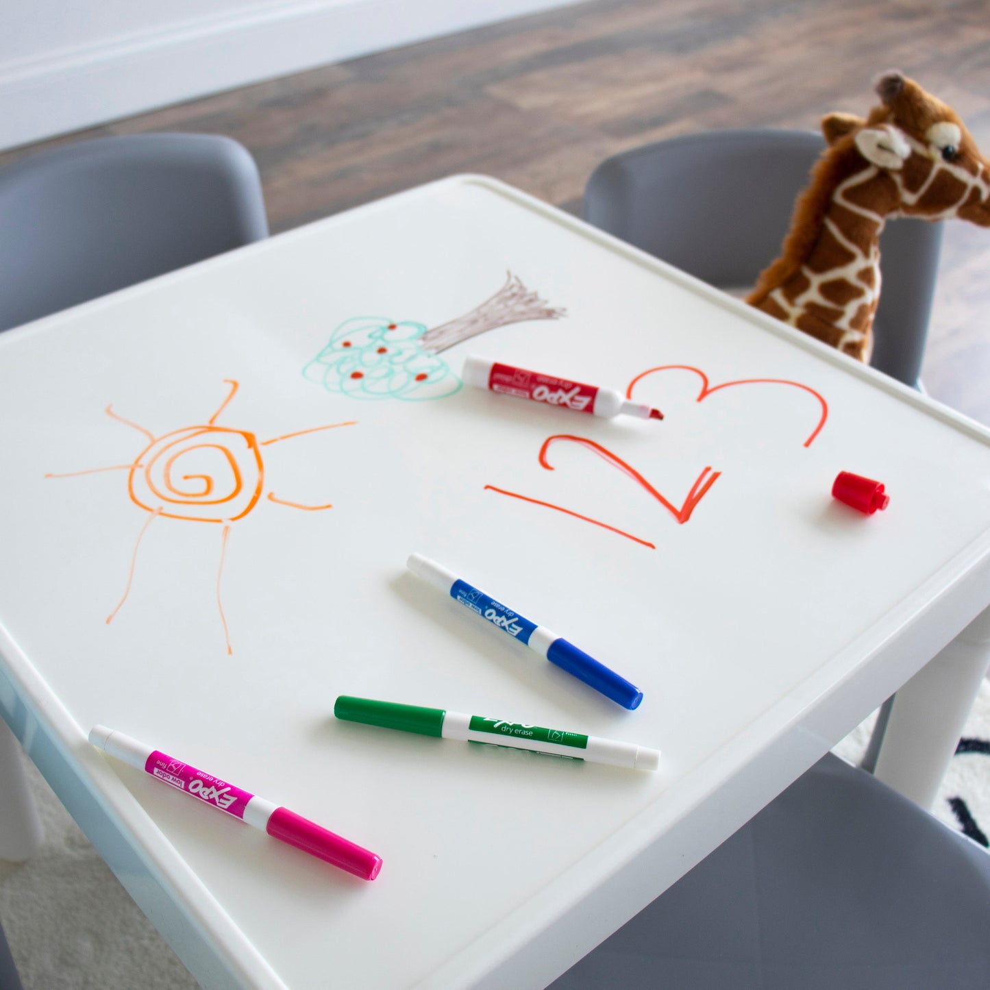 5-Piece Plastic Dry-Erase Table & Chair Set with Eraser