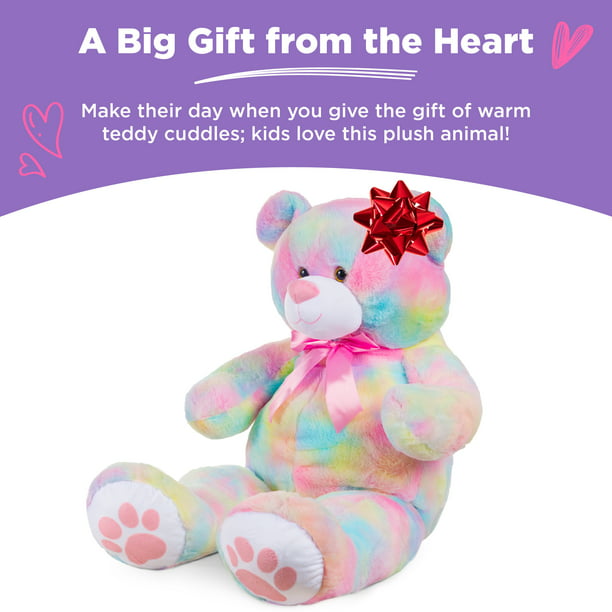 38in Giant Soft Plush Teddy Bear Toy w/ Bow Tie, Footprints - Pastel