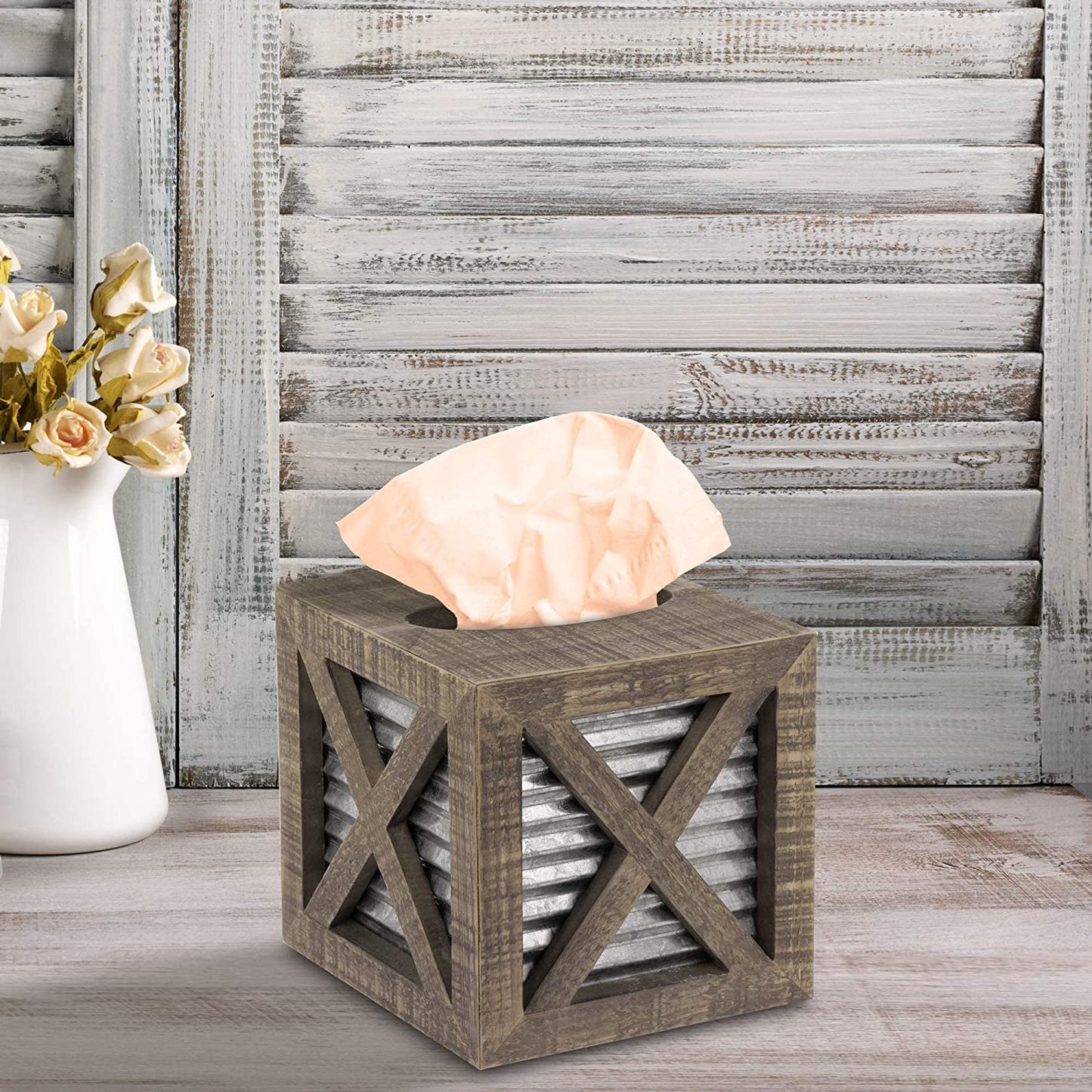 Alley Barn Door Rustic Square Tissue Box Cover