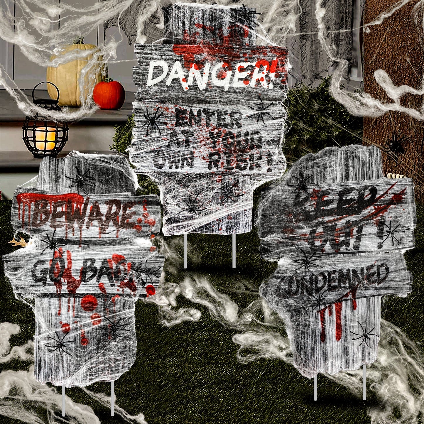 Halloween  Outdoor Yard Signs Stakes w/ 20g Cobwebs & 18 Pcs Small Spider