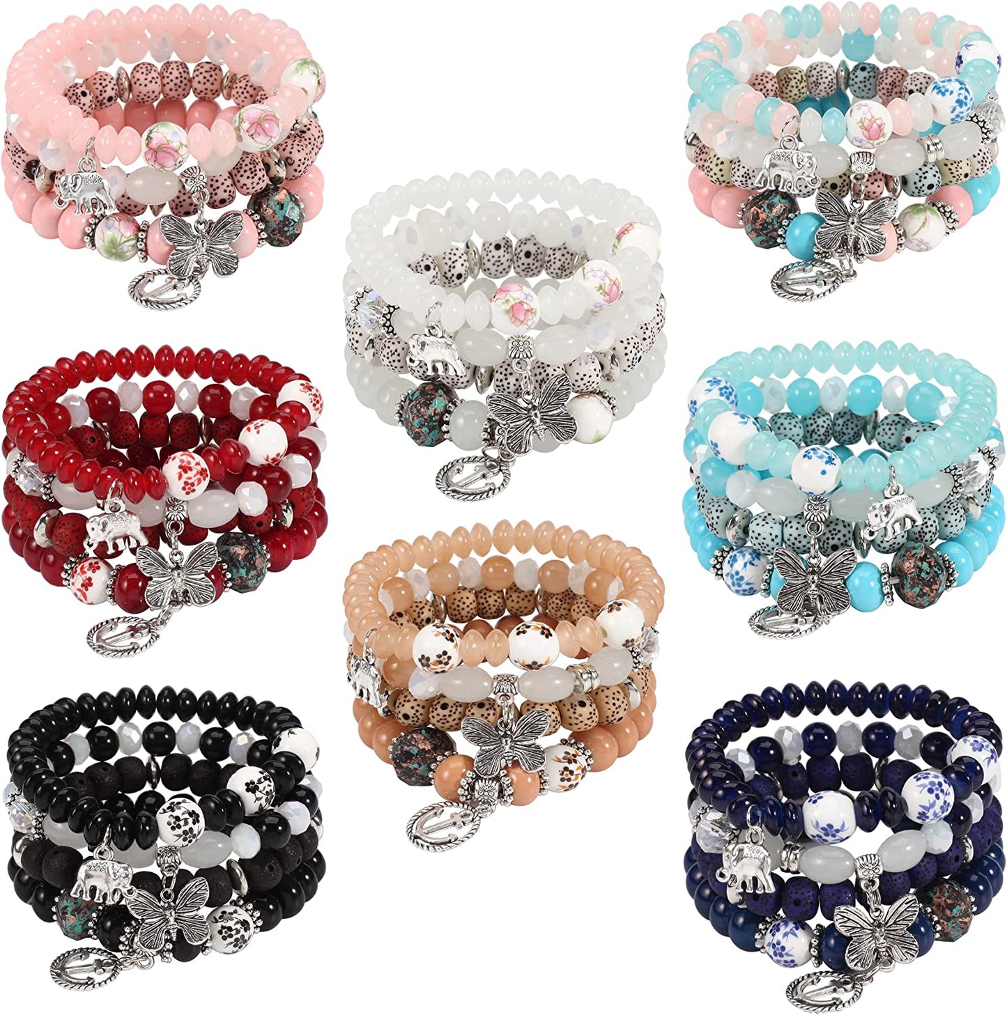 Bohemian Bracelets for Women Stretch Multilayer Colorful Beads Bracelet