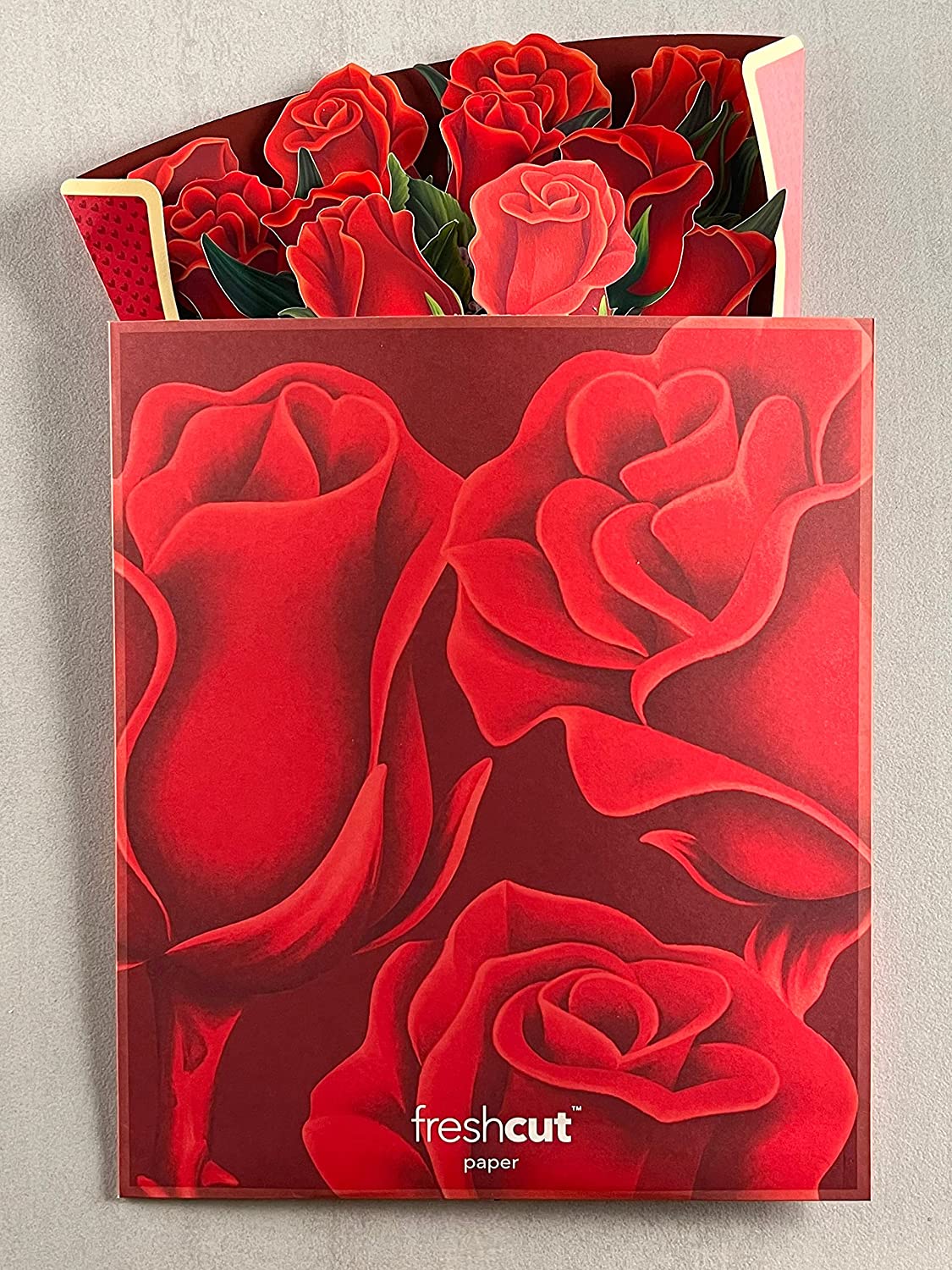 Paper Pop Up Cards, Red Roses, 12 inch Life Sized Forever Flower Bouquet 3D w/ Note Card & Envelope for Mothers Day