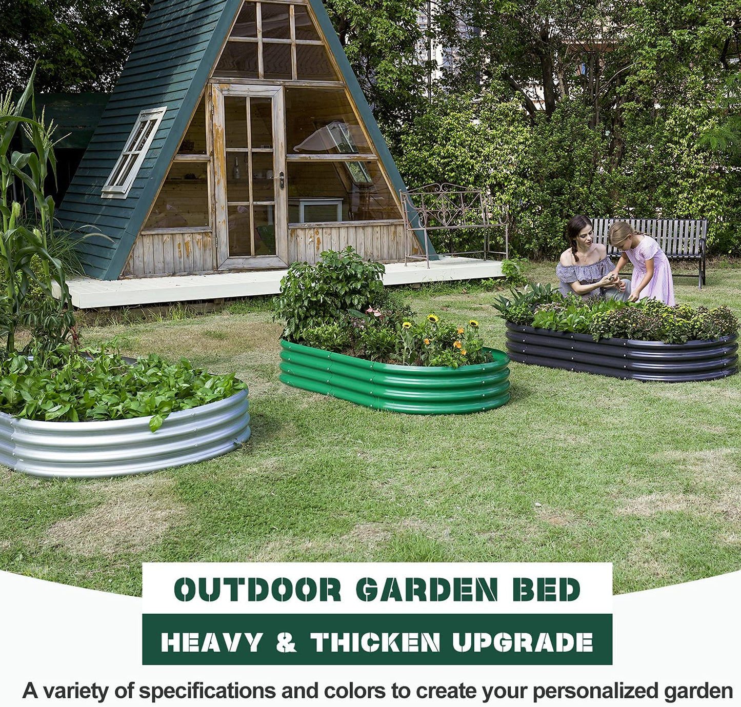 Land Guard Galvanized Raised Garden Bed Kit Oval Large Metal Raised Garden Beds for Vegetables