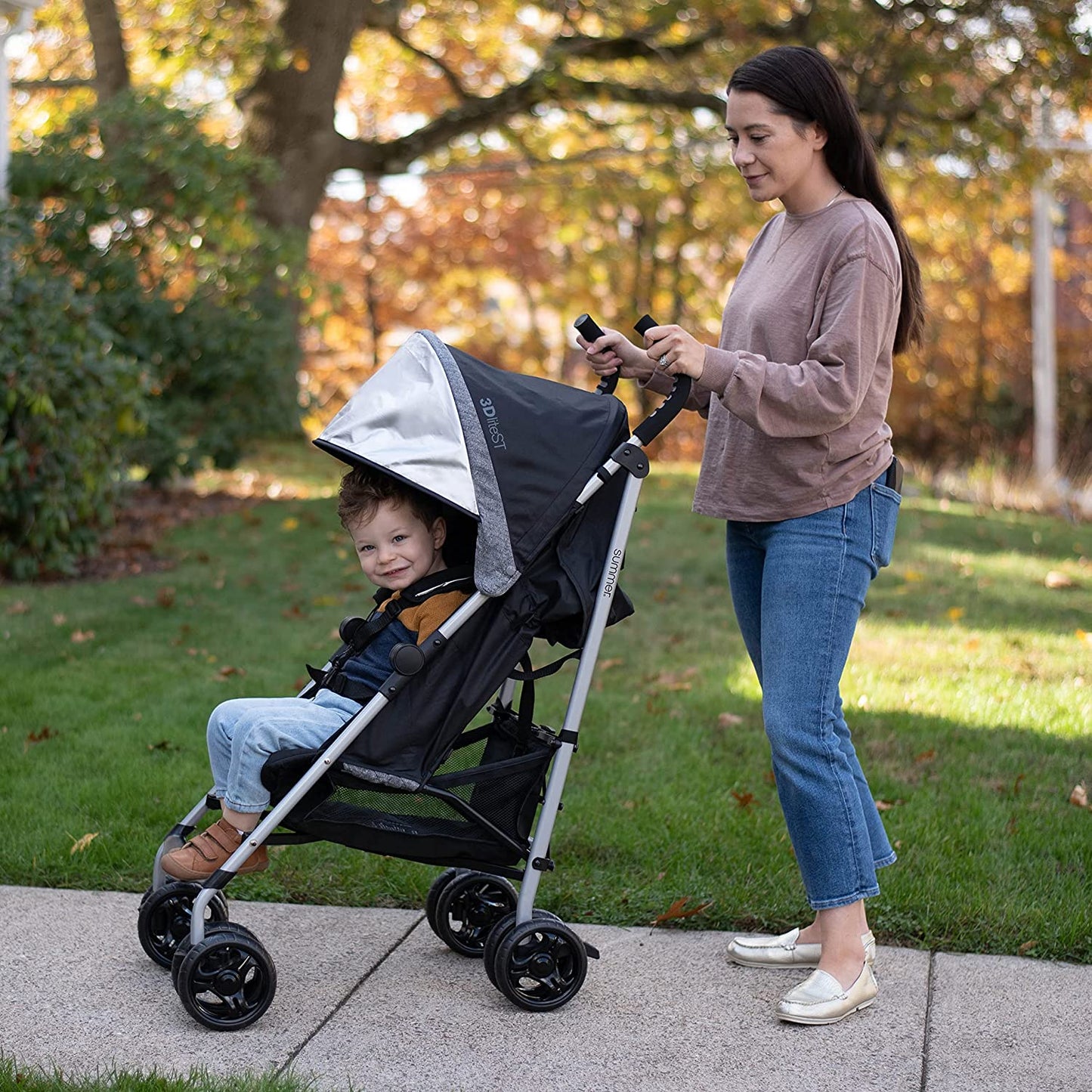 3Dlite ST Convenience Stroller, Black & Gray - Lightweight Stroller w/ Steel Frame, Large Seat Area, Multi-Position Recline