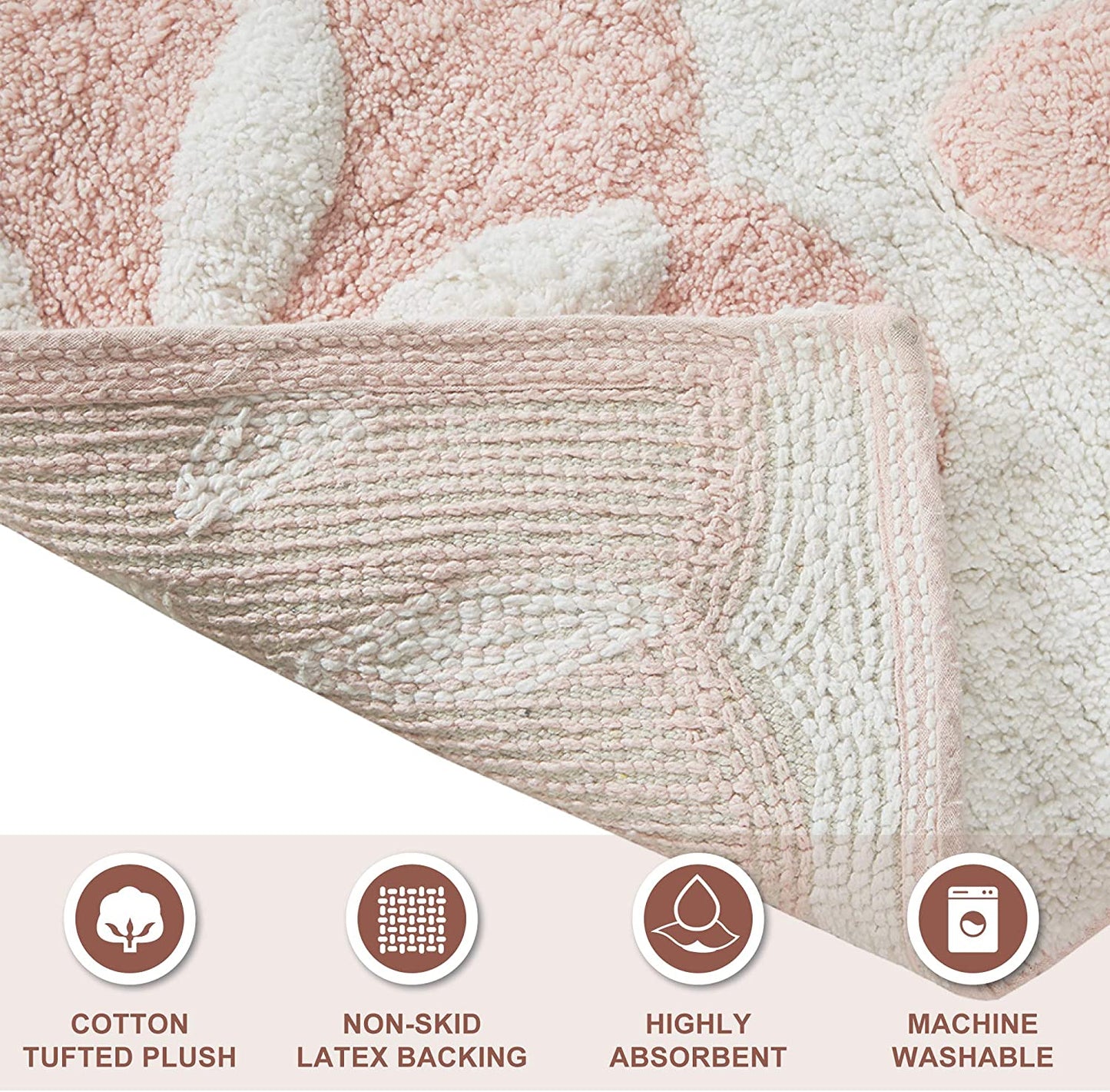 100% Cotton Tufted Bathroom Rugs Luxurious Plush Medallion Floral Pattern Bath Mat Absorbent, Quick Dry, Round 25", Pink