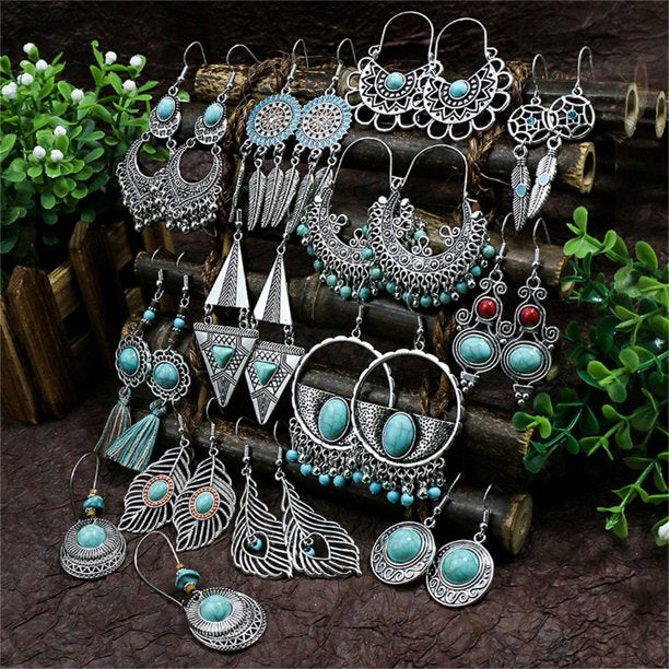 13 Pairs Hypoallergenic Simulated Turquoise  Dangle Drop Boho Earrings for Women-Hypoallergenic