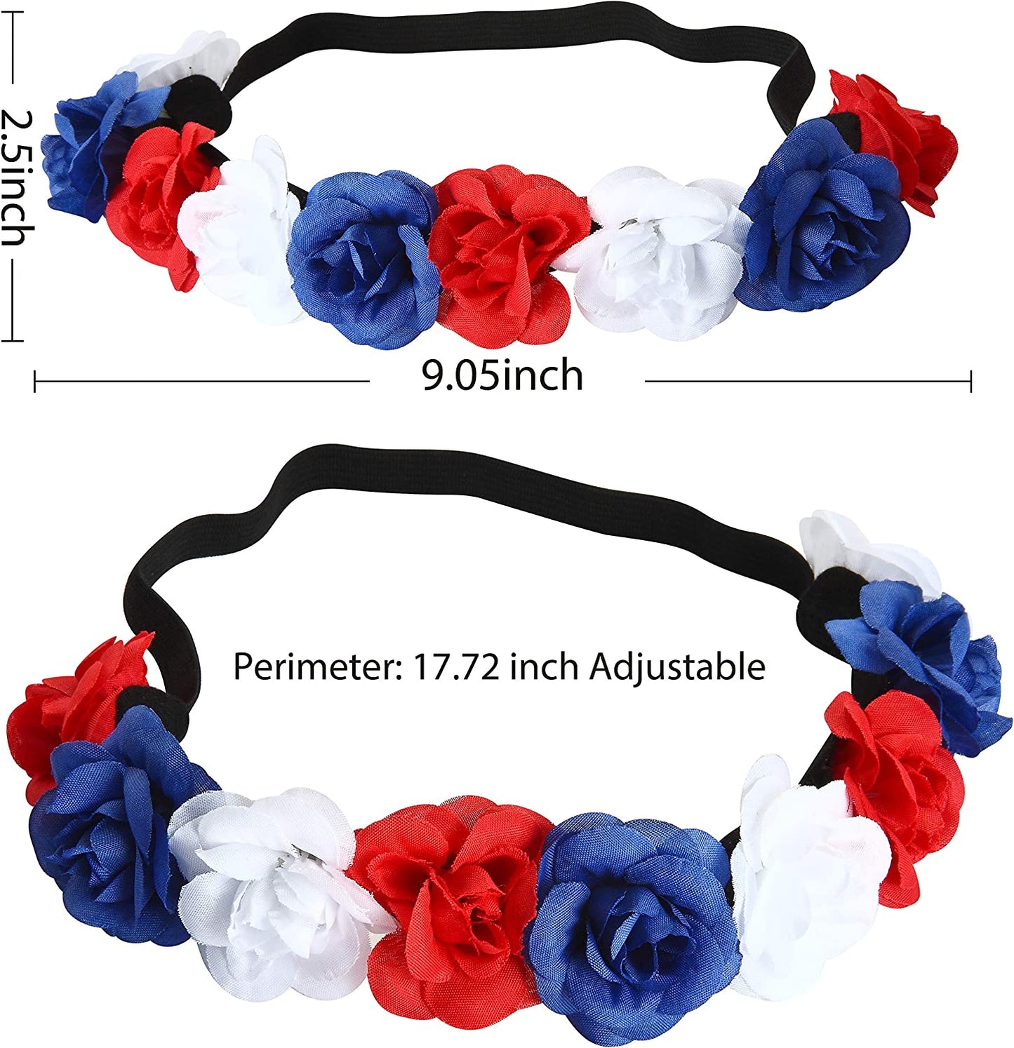 2 Pcs Patriotic Accessories w/. American Flag Headband and Flower Headband for Women Girls