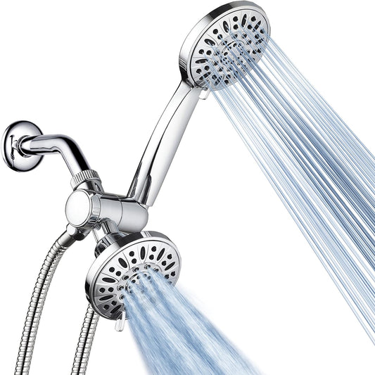 Chrome Premium High Pressure 48-setting 3-Way Combo for The Best of Both Worlds – Enjoy Luxurious 6-setting Rain Shower Head and 6-Setting Hand Held Shower Separately or Together