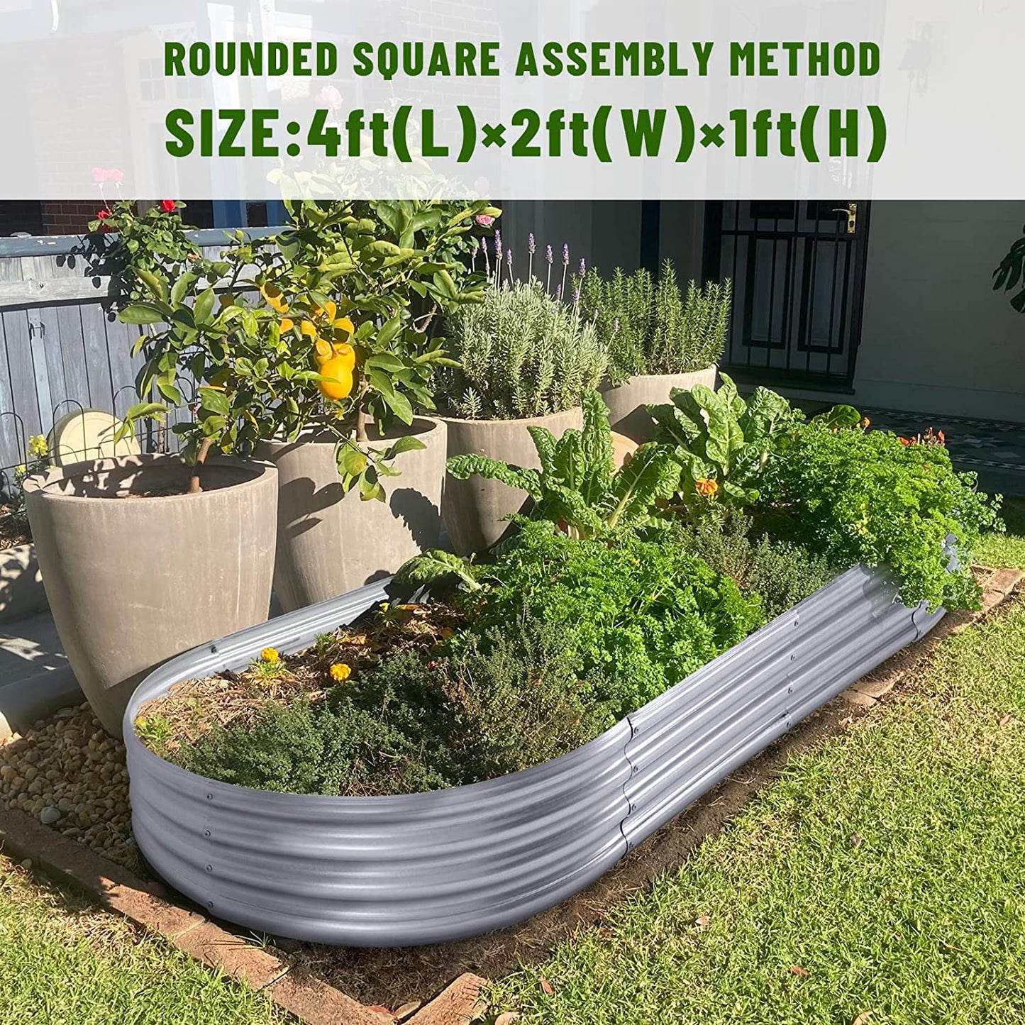 Land Guard Galvanized Raised Garden Bed Kit Oval Large Metal Raised Garden Beds for Vegetables