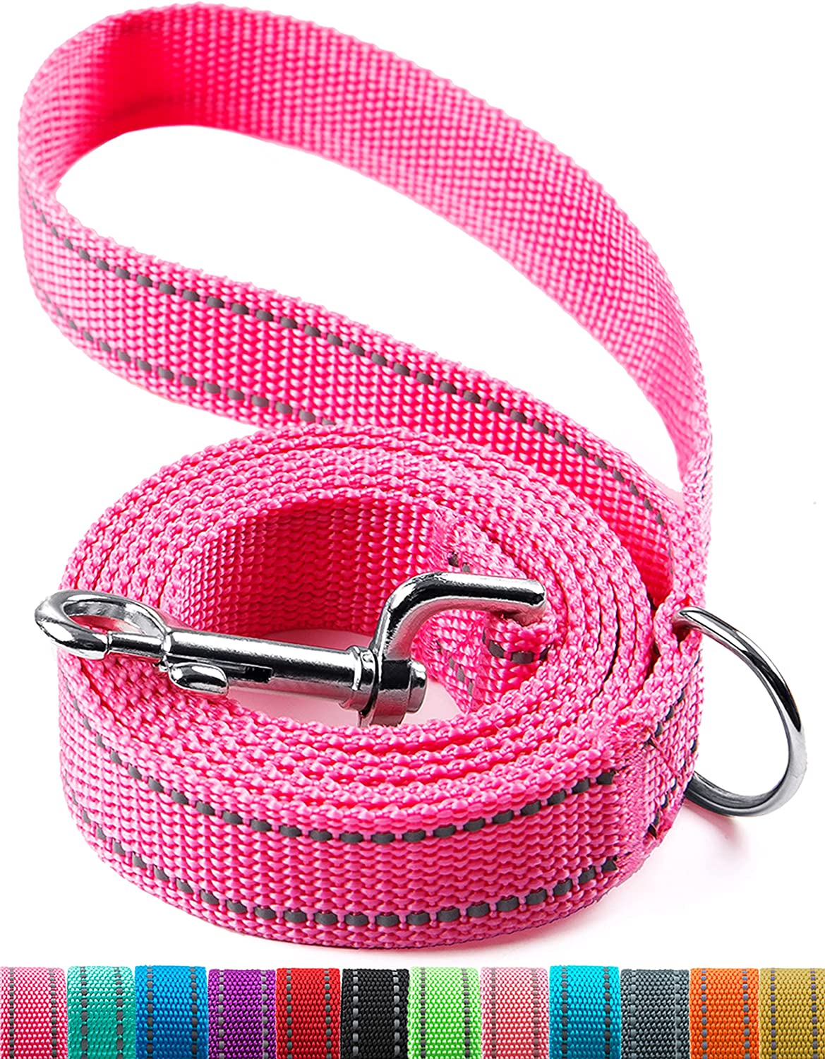 6FT Reflective Dog Leash for Large&Medium and Small Dogs, Strong and Durable Nylon Leashes for Walking and Training, Heavy Duty (Pink, 1 inch x 6FT)