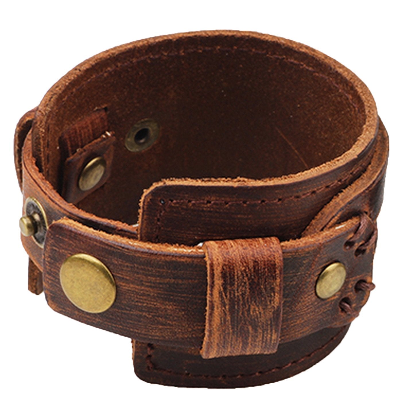 Men's Punk Rock Leather Wide Cuff Wristband Bracelet