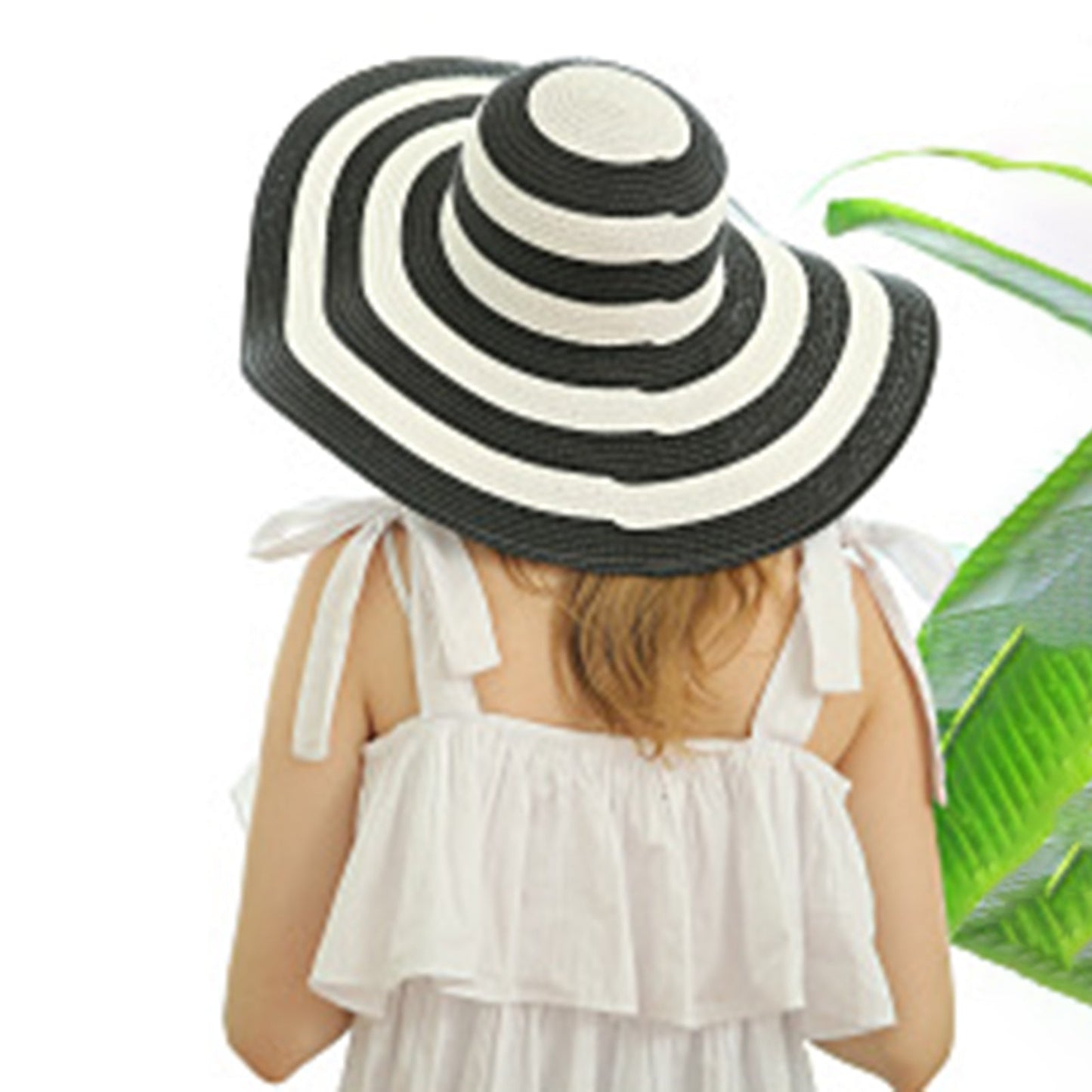 Women Stripe Sun Hat Foldable & Wide Brim