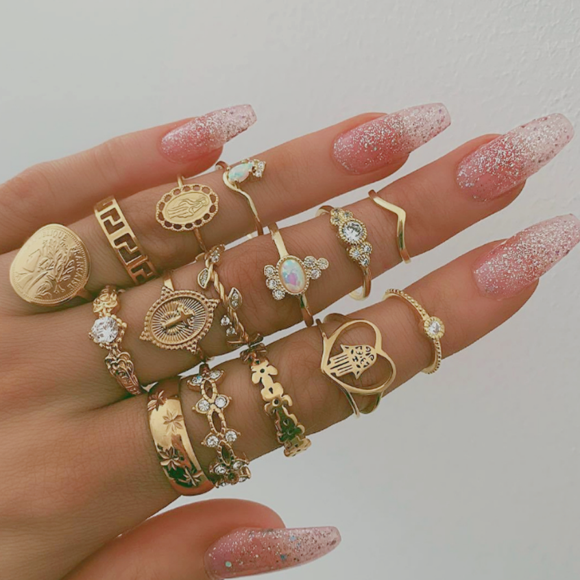 15 Packs Woman Stackable Boho Vintage Rings Set