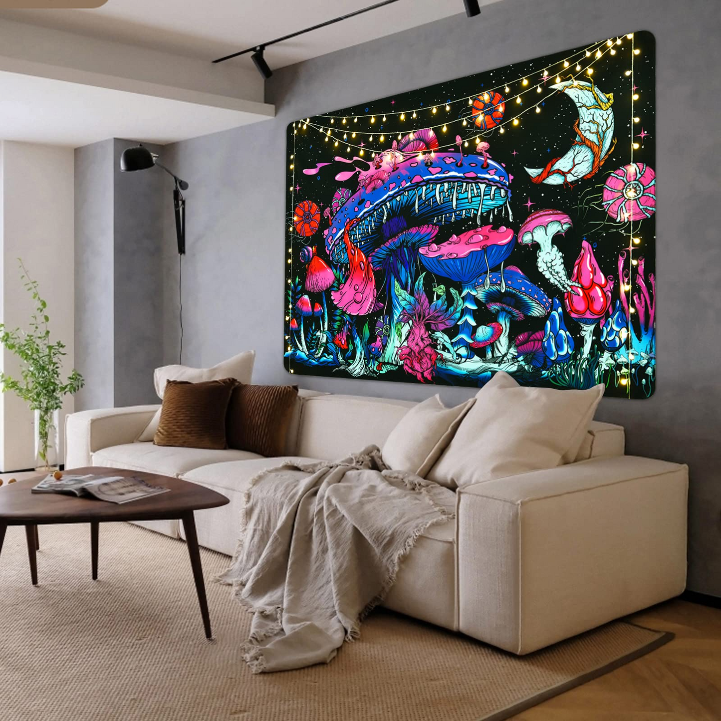 Trippy Mushroom Tapestry Multicolor Home Decor, 59.1"x51.2"