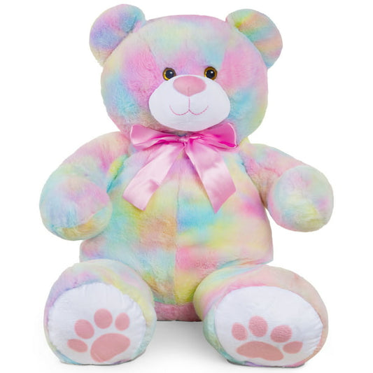 38in Giant Soft Plush Teddy Bear Toy w/ Bow Tie, Footprints - Pastel