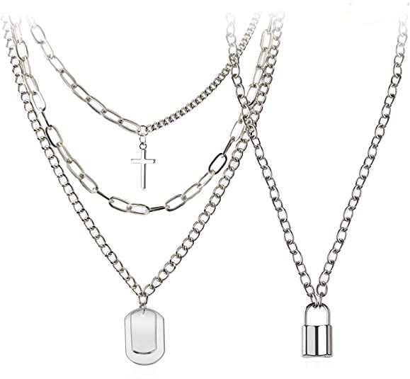 4Pcs Set Punk Silver Necklaces For Men Women