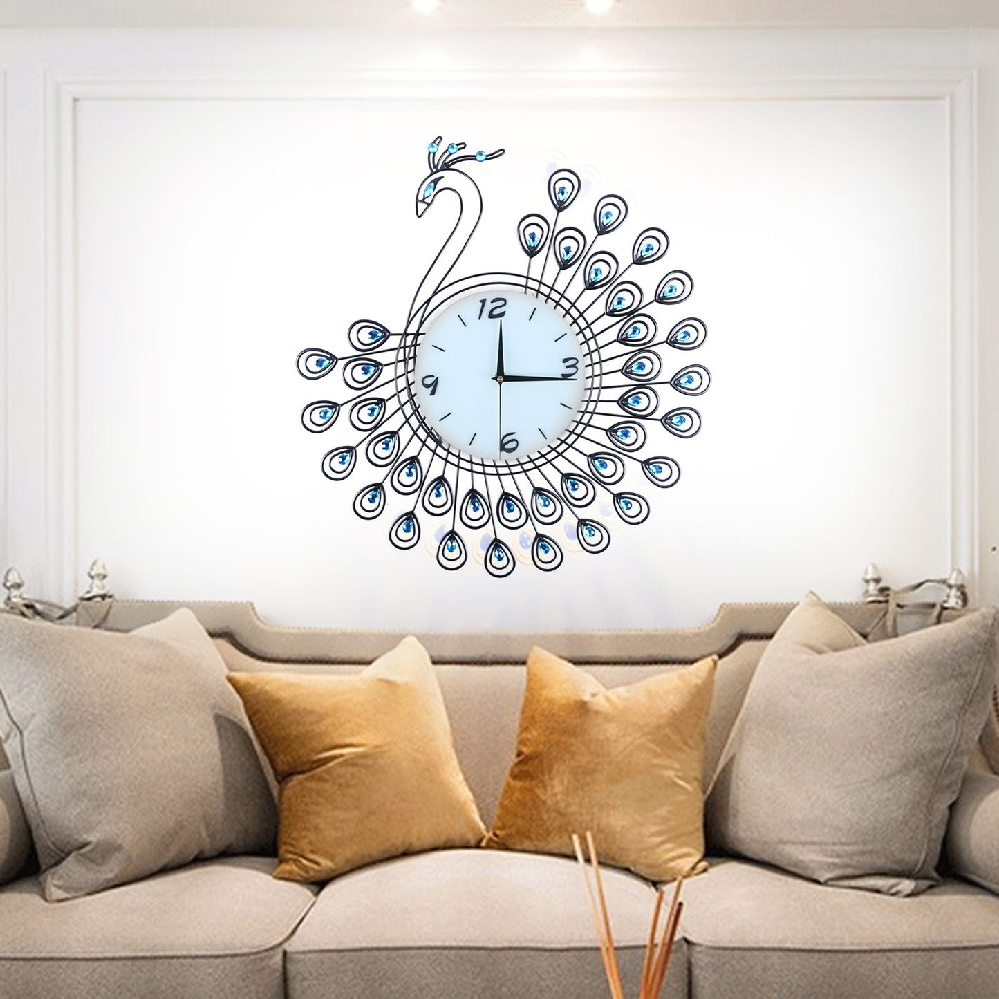 Pea-Cock Wall Clocks Luxury 3D Crystal Quartz Home Decoration