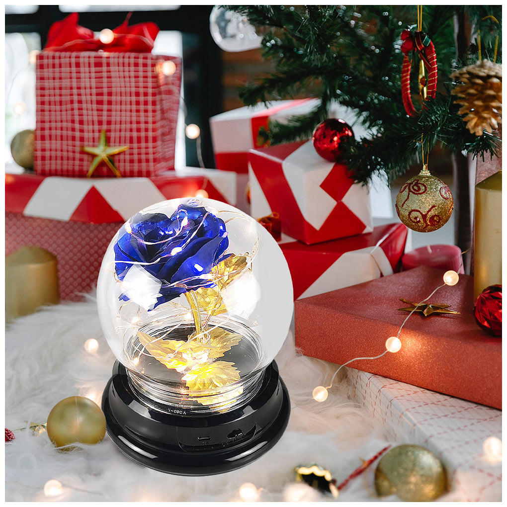 Rose Flower in Glass Dome Floral Globe w/ LED Light