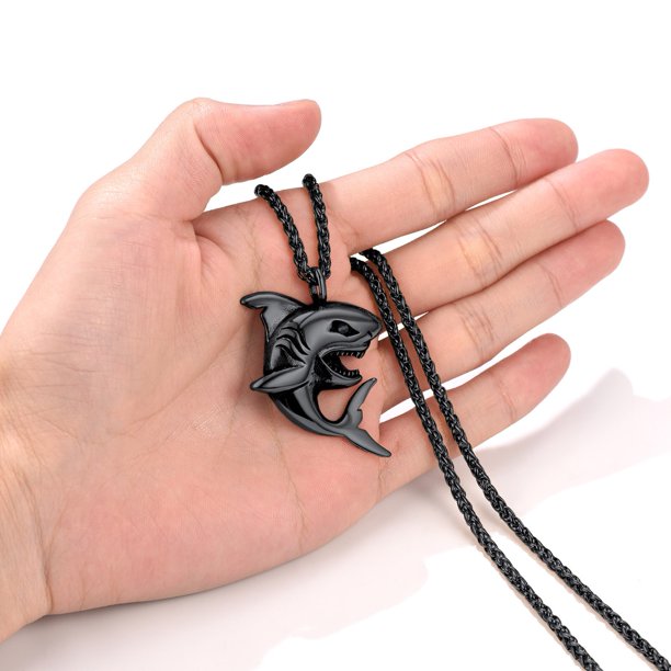 Black Shark Pendant Chain for Men Black Punk Cool Necklace