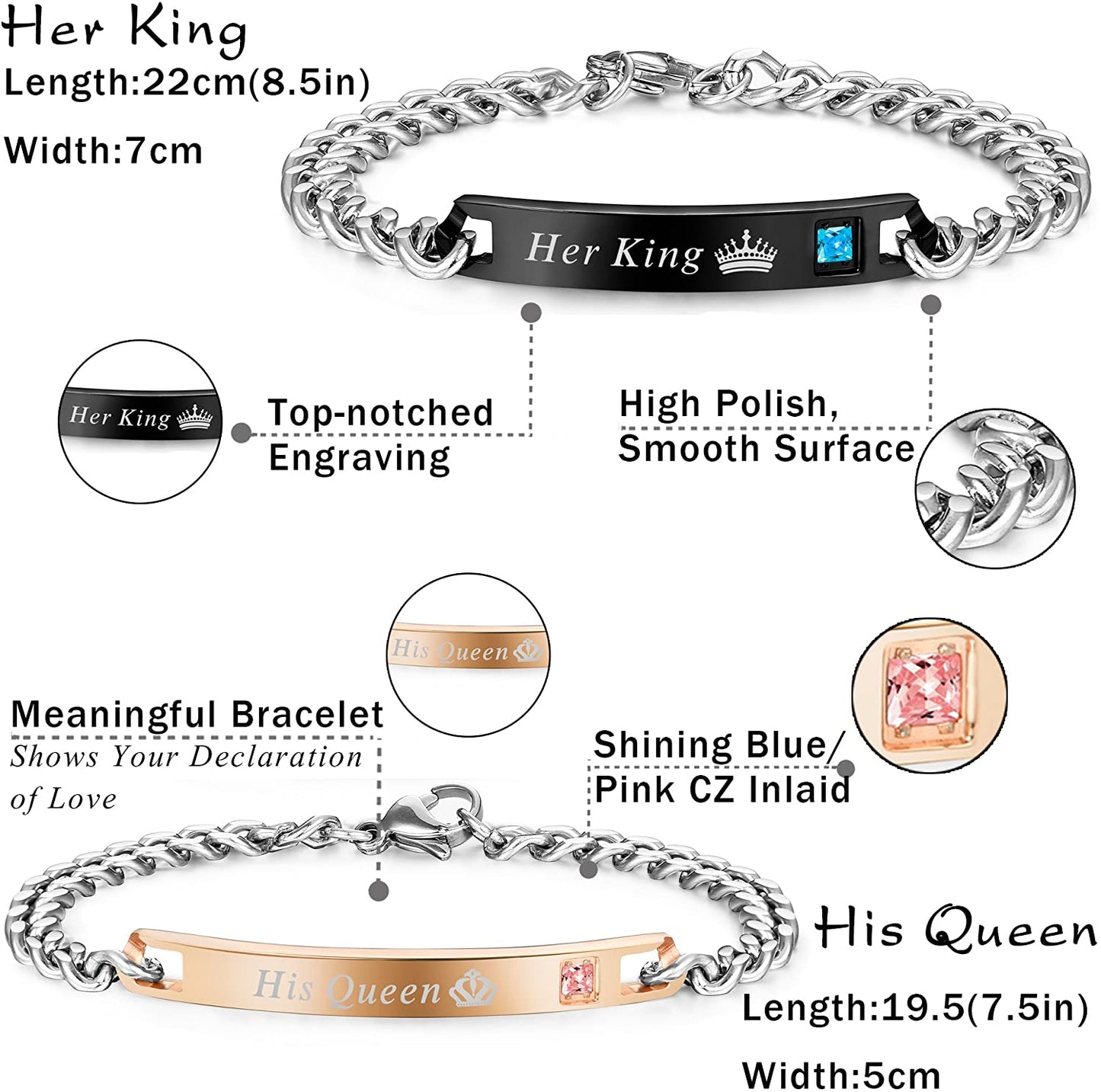 4 Pcs Couples His & Her Crown Queen 8mm Beads Bracelets Set