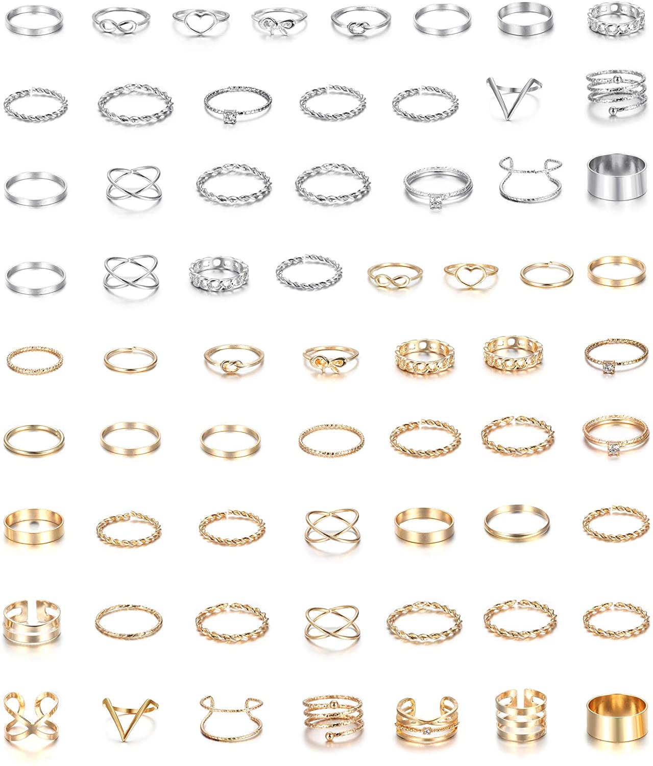 65PCS Bohemian Knuckle Ring Midi Hollow Silver Gold Vintage Stackable Ring Set