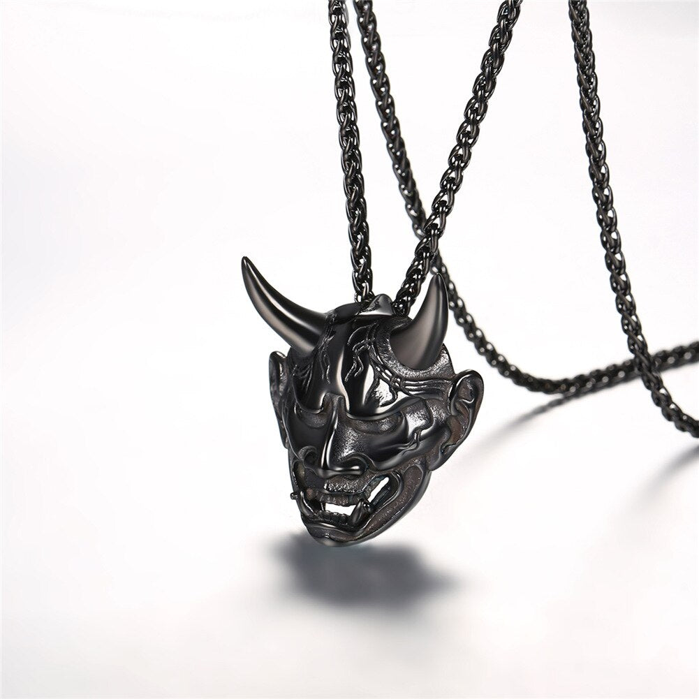 Skull w/ Evil Horn Pendant Necklace for Men & Women