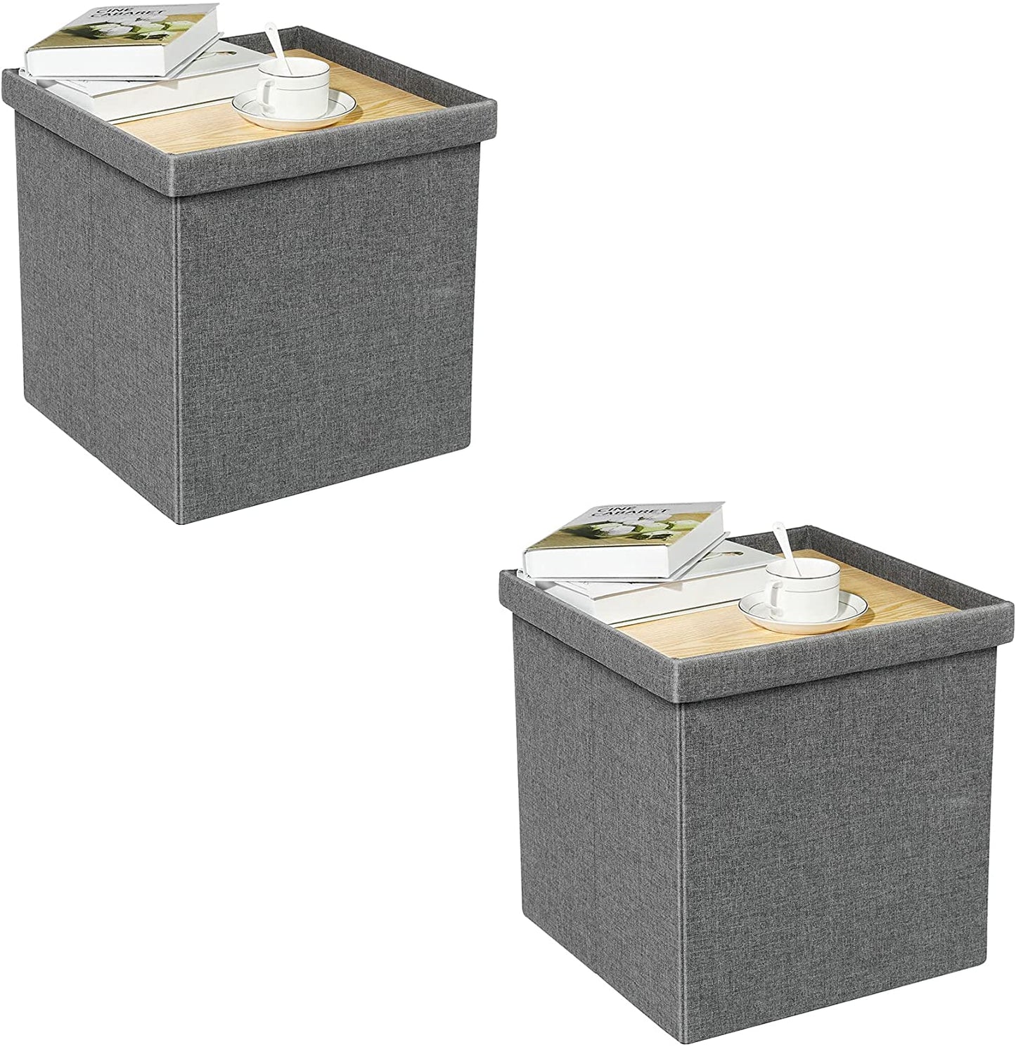 Folding Storage Ottoman Bench w/ Lid Tray, Grey