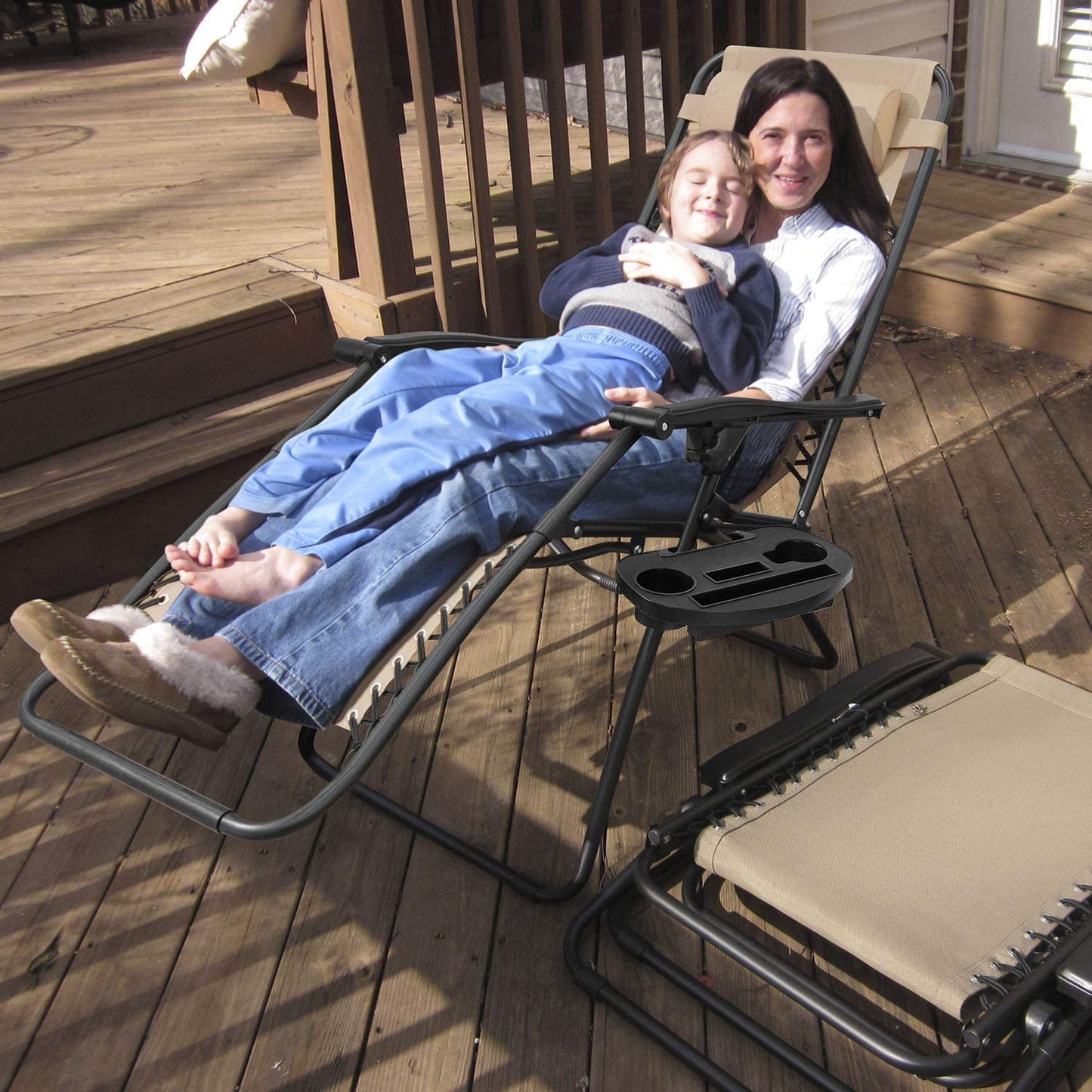 2 Pack Outdoor Lounge Patio Chair w/ Adjustable Pillow