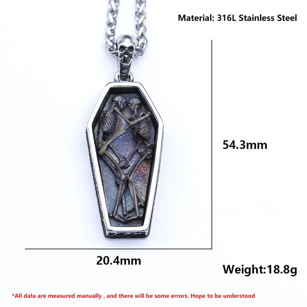 Home Stainless Steel Jewelry Gothic Coffin Skeleton Pendant Necklace for Lovers Male Female