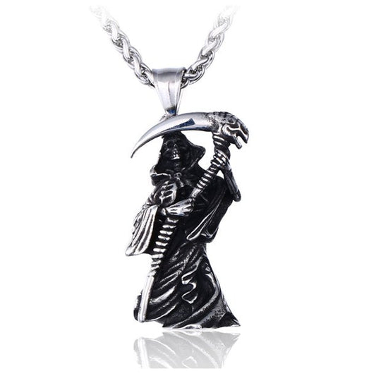 Skull Necklace Stainless Steel Gothic Jewelry Cool Punk Rock Grim Reaper Pendant Necklace