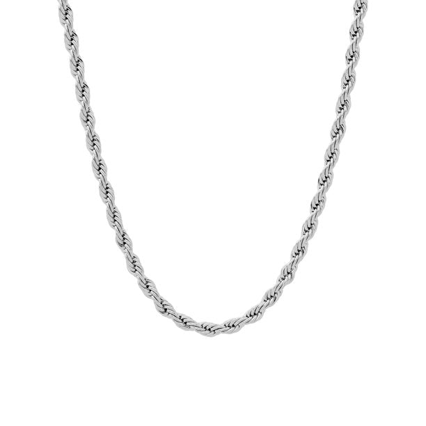 Mens Silver-Tone Stainless Steel Rope Link Chain Necklace