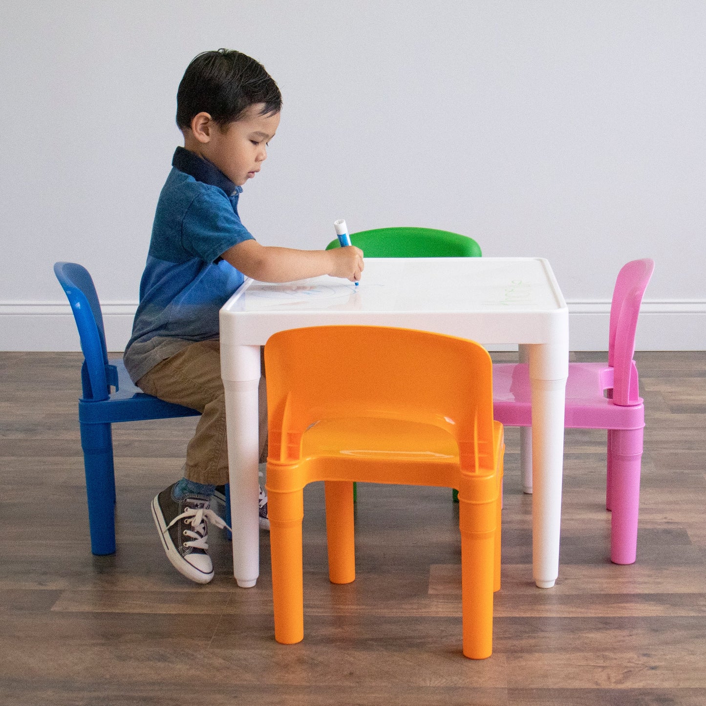 5-Piece Plastic Dry-Erase Table & Chair Set with Eraser