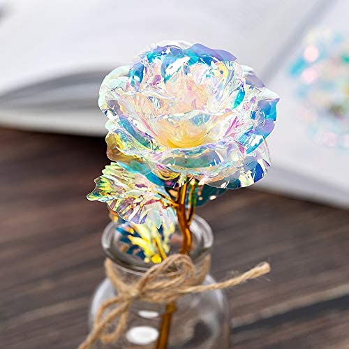 10 Pcs 24K Colorful Gold Rose Forever Preserved Long Stem Rose Artificial Flowers, A