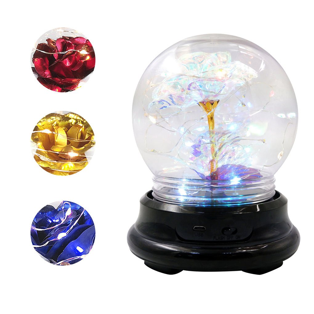 Rose Flower in Glass Dome Floral Globe w/ LED Light