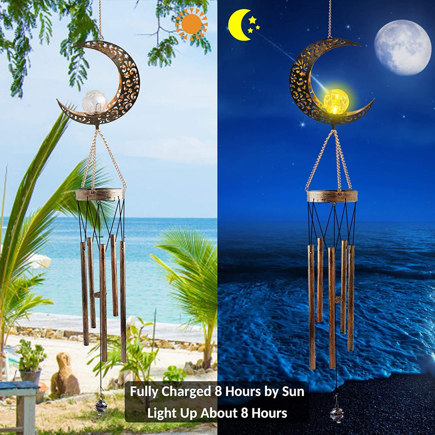 Solar Wind Chimes Cracked Glass Balls for Outdoor Garden Decoration