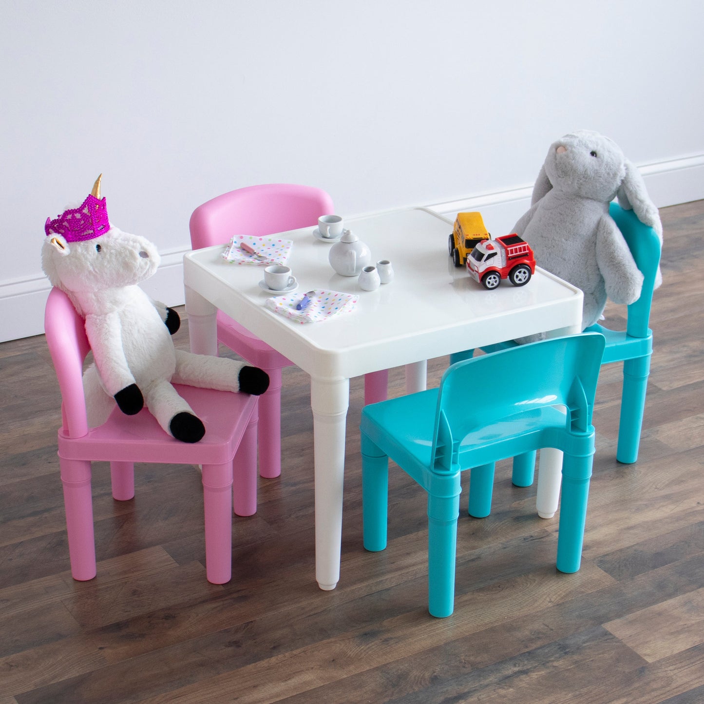 5-Piece Plastic Dry-Erase Table & Chair Set with Eraser