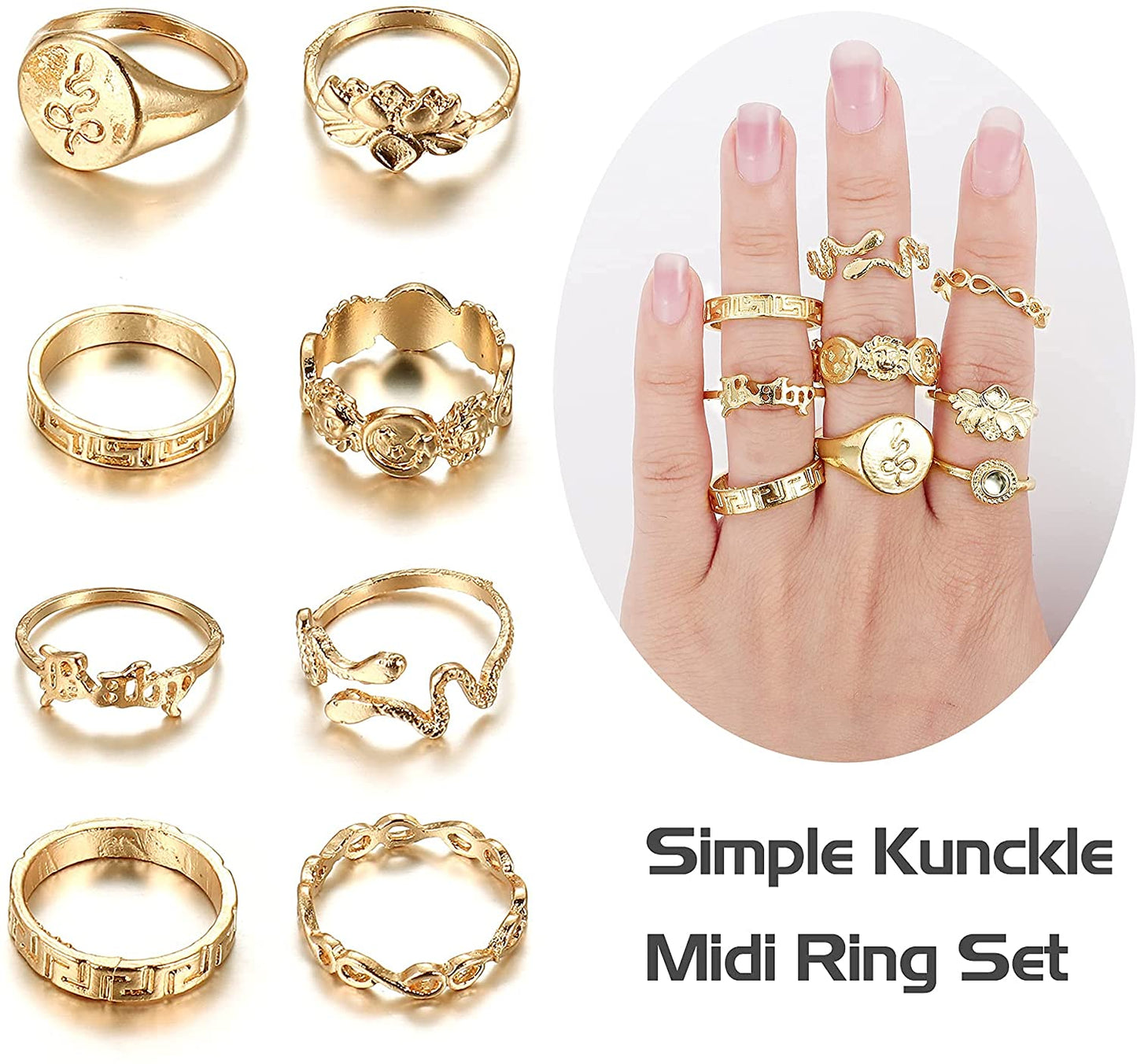 72Pcs Vintage Knuckle Joint Stackable Midi FingerRings Set