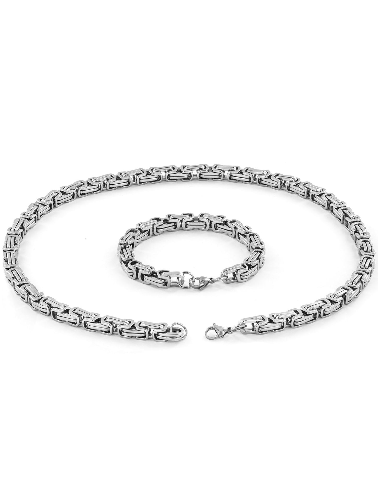 Stainless Steel Byzantine Chain Necklace & Bracelet Set for Men