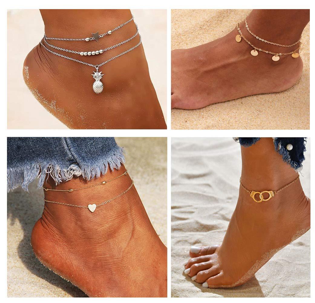 12Pcs Gold Anklets for Women