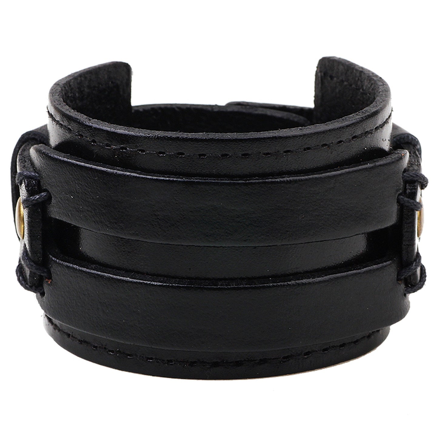 Men's Punk Rock Leather Wide Cuff Wristband Bracelet