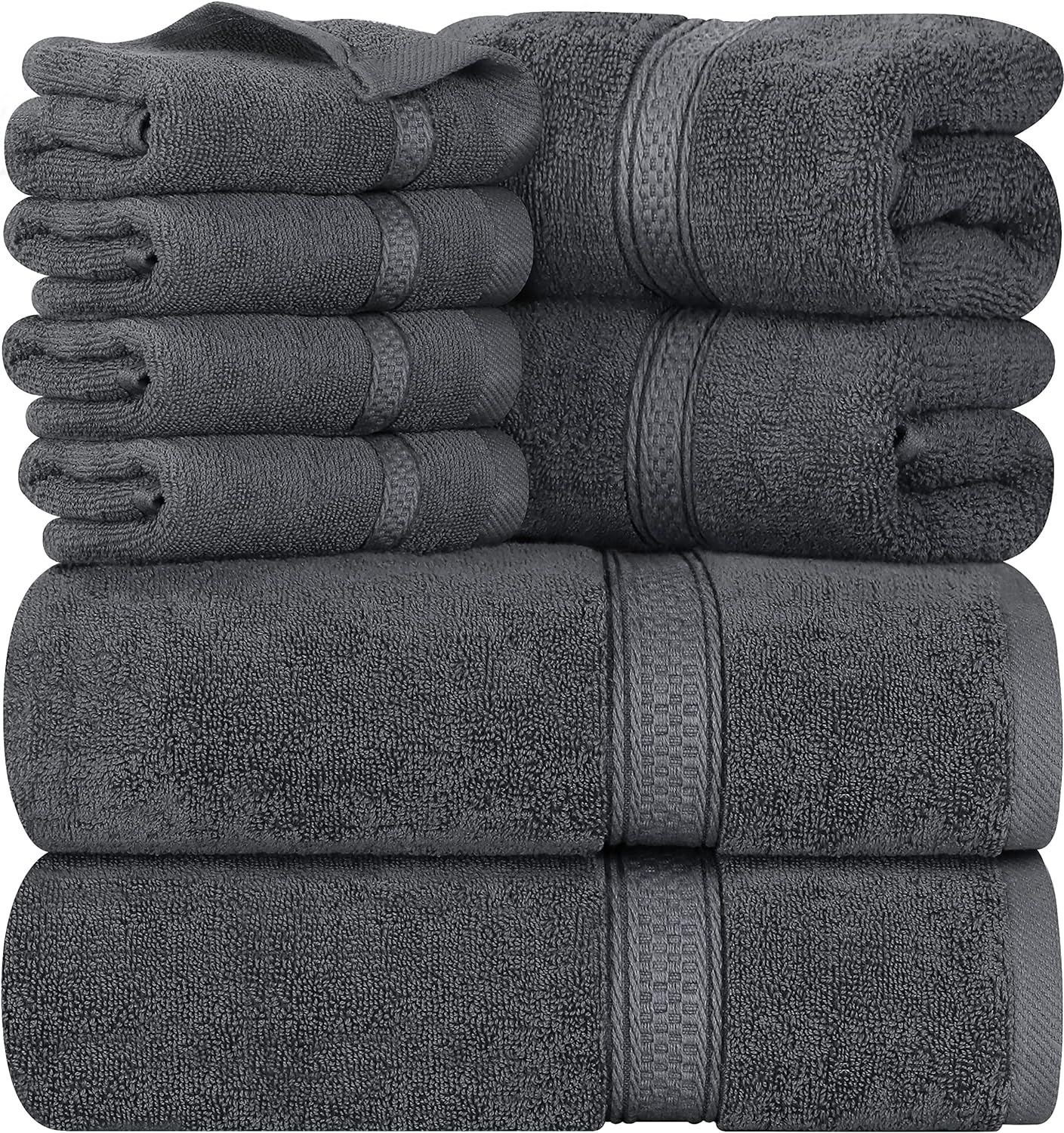 Towels 8-Piece Premium Towel Set, 2 Bath Towels, 2 Hand Towels, and 4 Wash Cloths, 600 GSM 100% Ring Spun Cotton Highly Absorbent Towels for Bathroom, Gym, Hotel, and Spa (Grey)