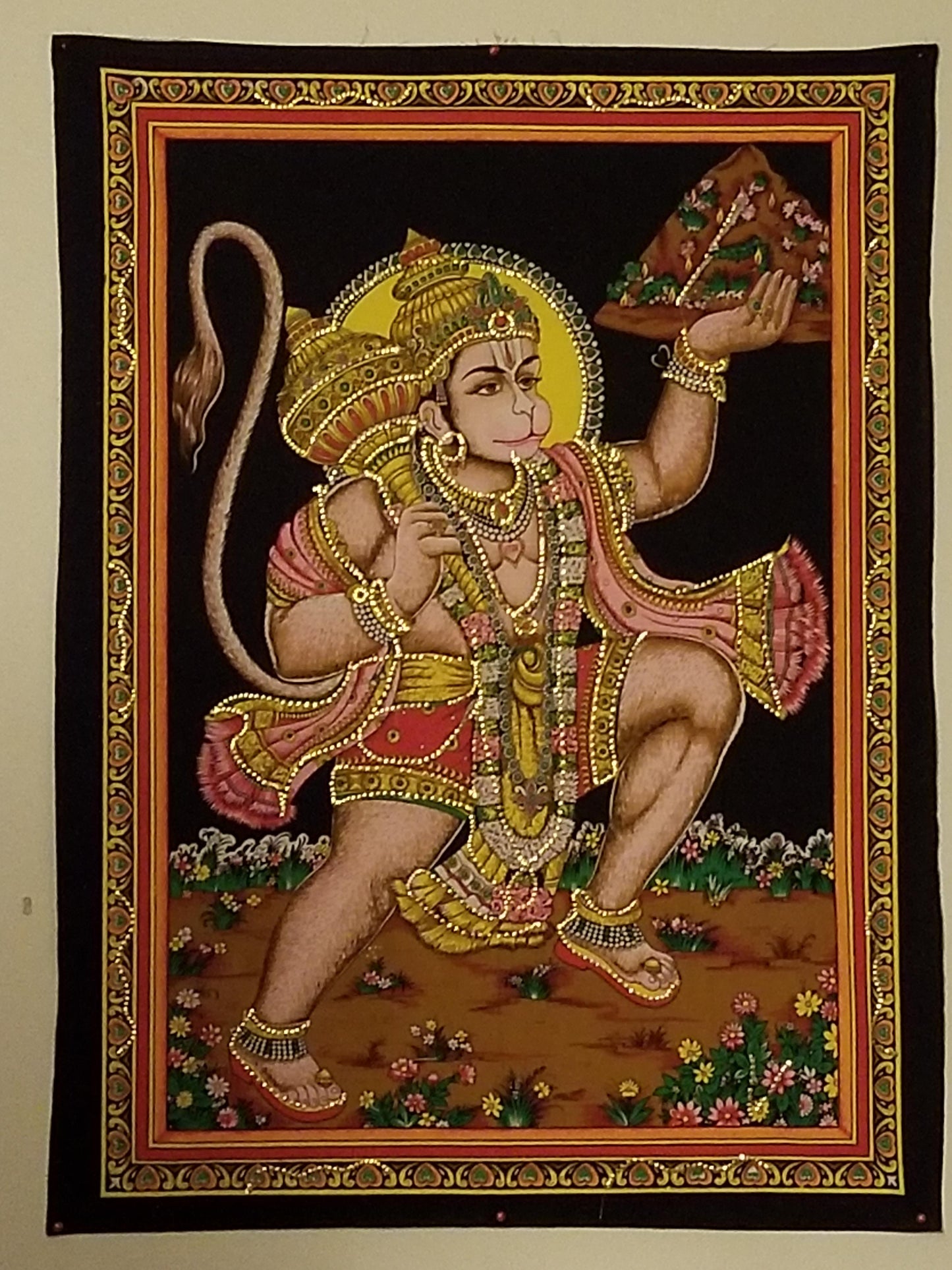 Huge Cotton Fabric  Monkey God Hanuman  Tapestry 43 X 30