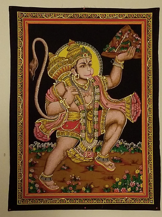 Huge Cotton Fabric  Monkey God Hanuman  Tapestry 43 X 30