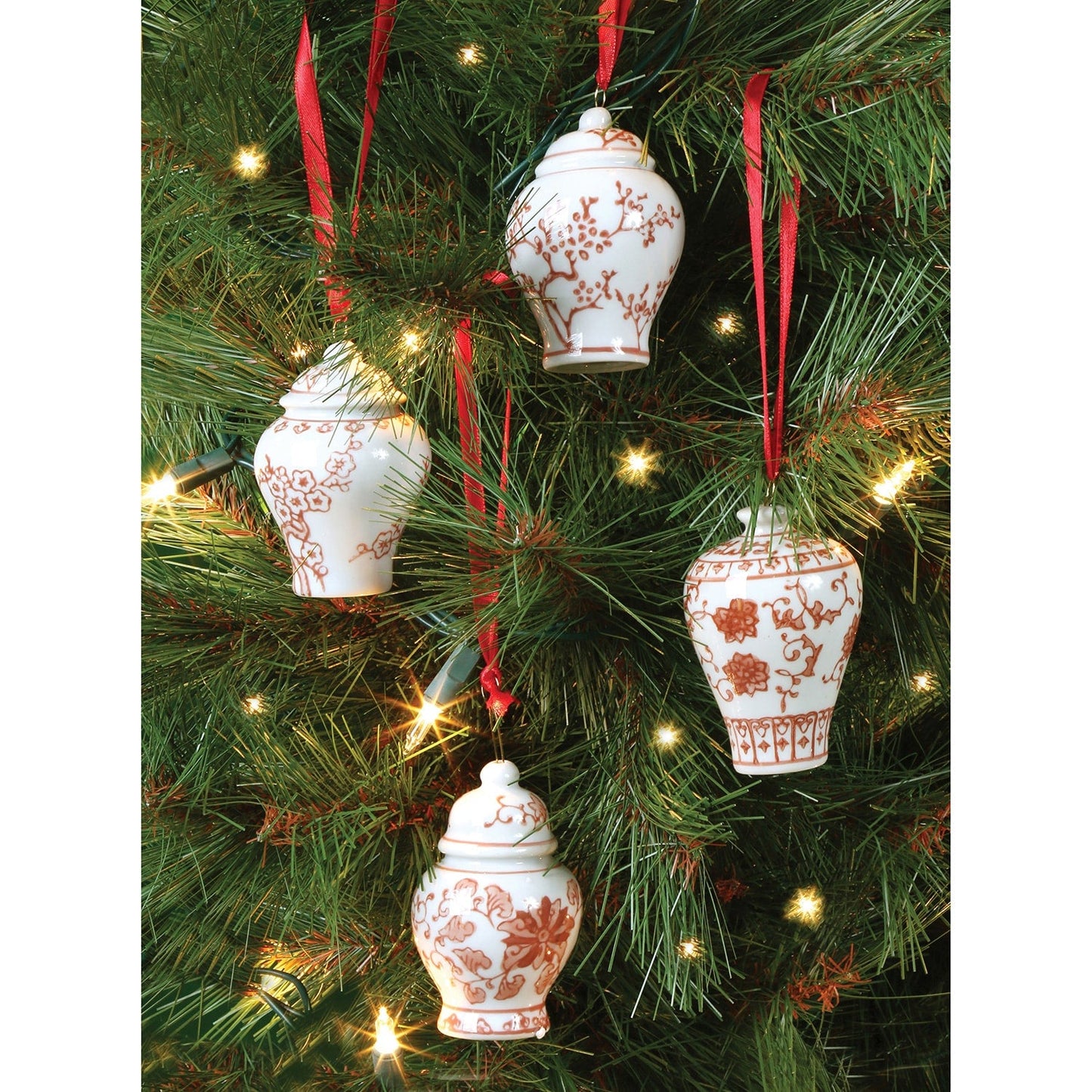 Mini Ginger Jar Ornaments - Set of 4 Porcelain Hanging Chinoiserie Vases