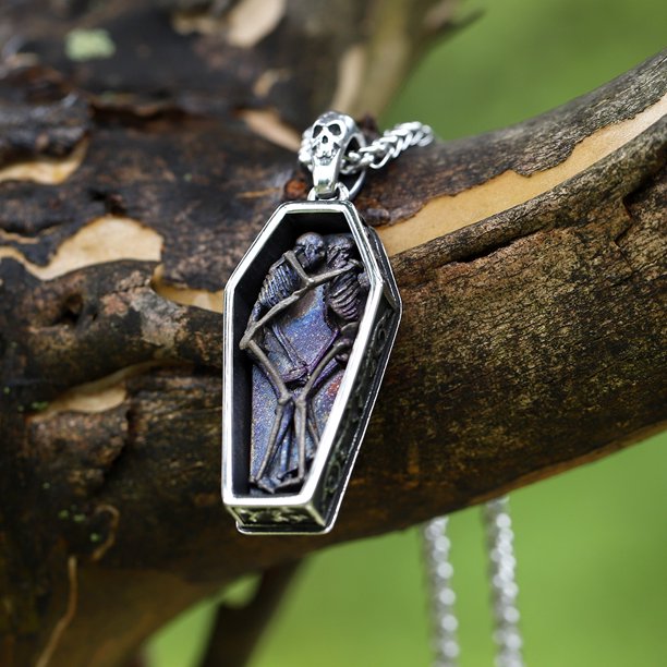 Home Stainless Steel Jewelry Gothic Coffin Skeleton Pendant Necklace for Lovers Male Female