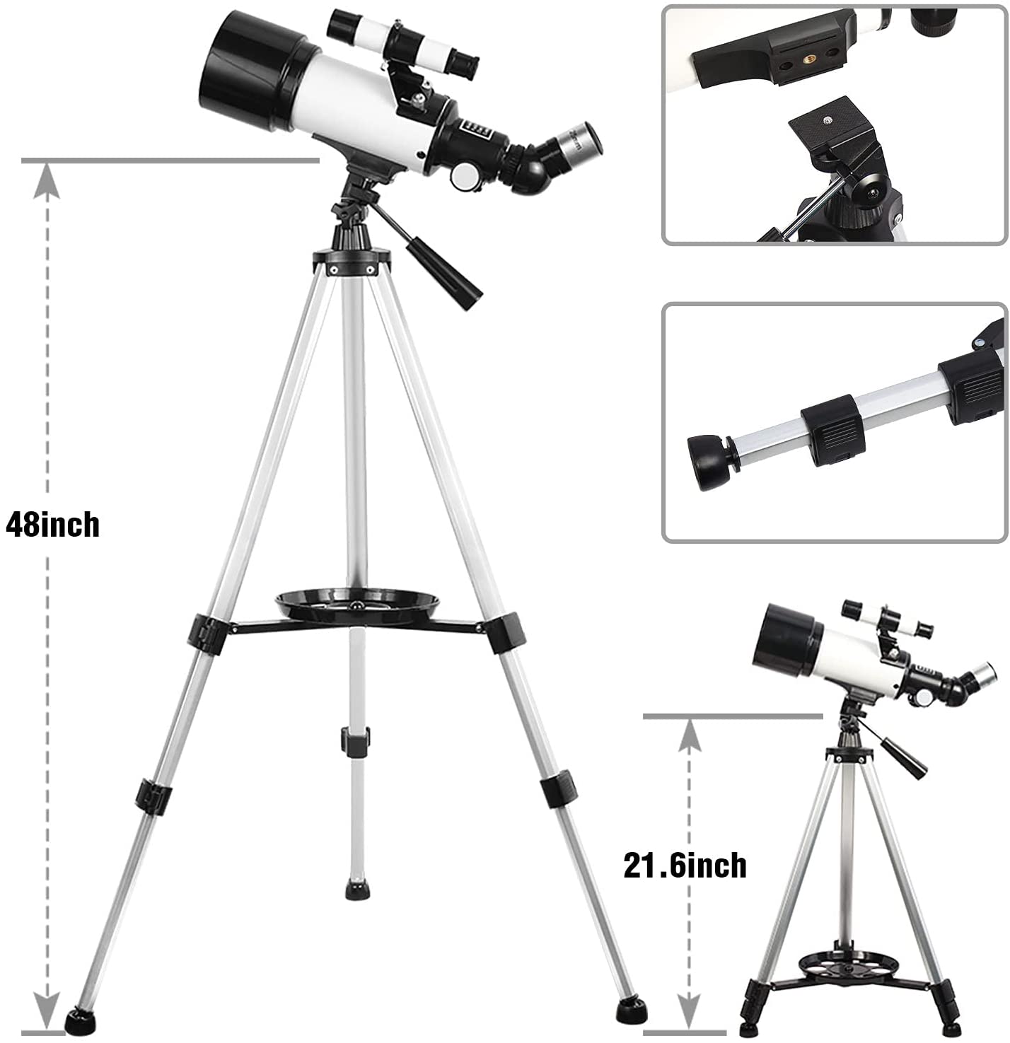 Telescope for Kids Beginners Adults, 70mm Refractor Telescope / Adjustable Tripod