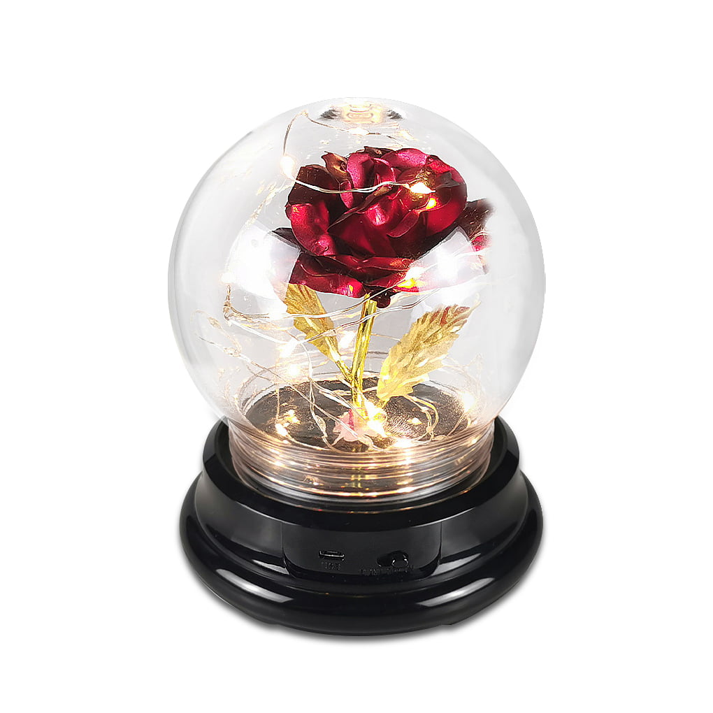 Rose Flower in Glass Dome w/ LED Light