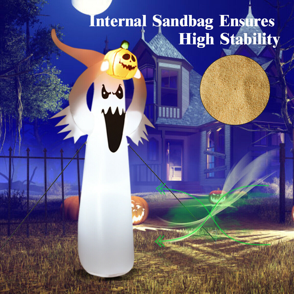 6' Inflatable LED Ghost w/ Pumpkin for Halloween Decoration