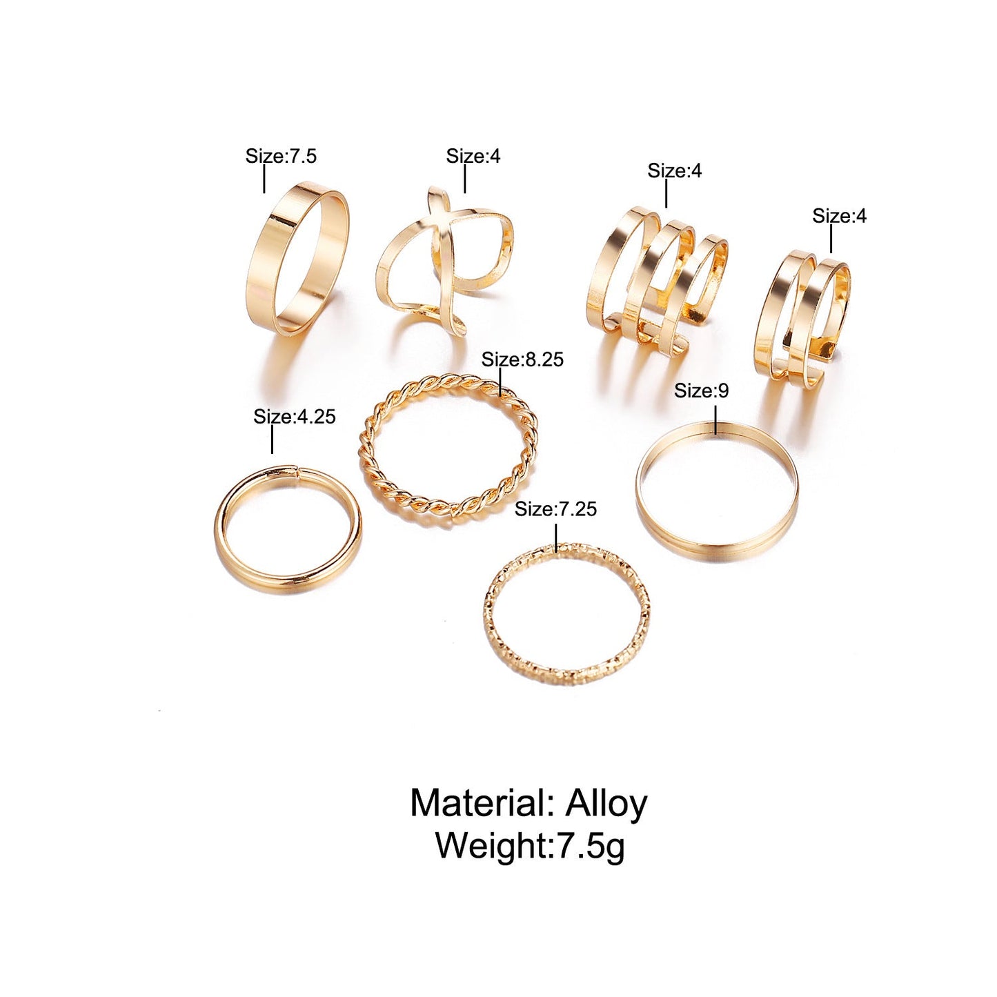 8Pcs Stackable Joint Knuckle Ring Set For Women 14K Gold Plated